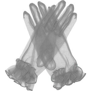 Women's Silver Ruffled Tulle Mesh Evening Short Gloves Wedding Party Prom